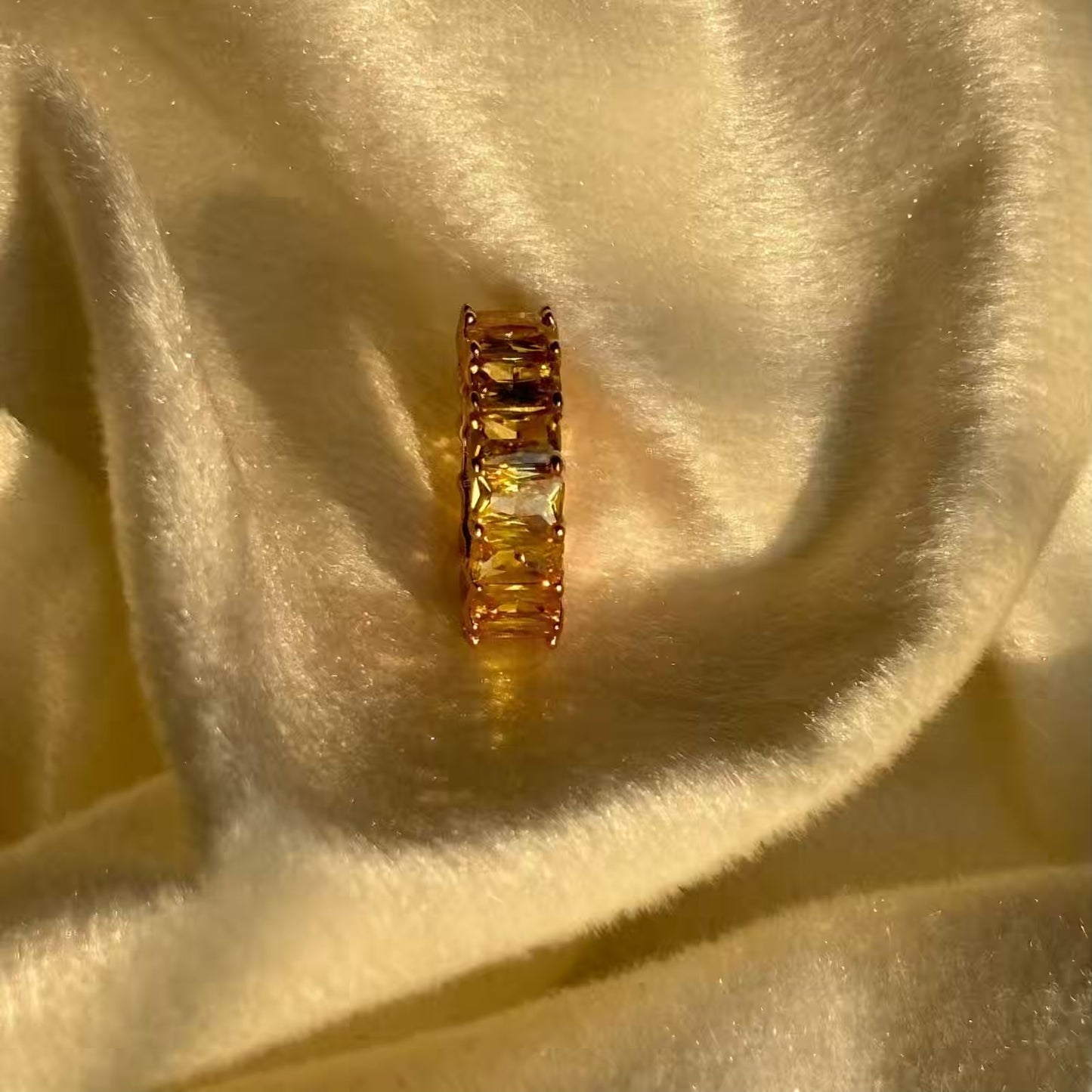 Yellow Citrine Premium Stone Band Ring ( Size 6 US )