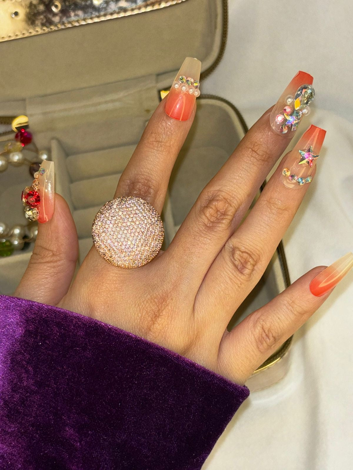 Royal Studded Round Solitaire Ring ( Rose Gold ) Adjustable