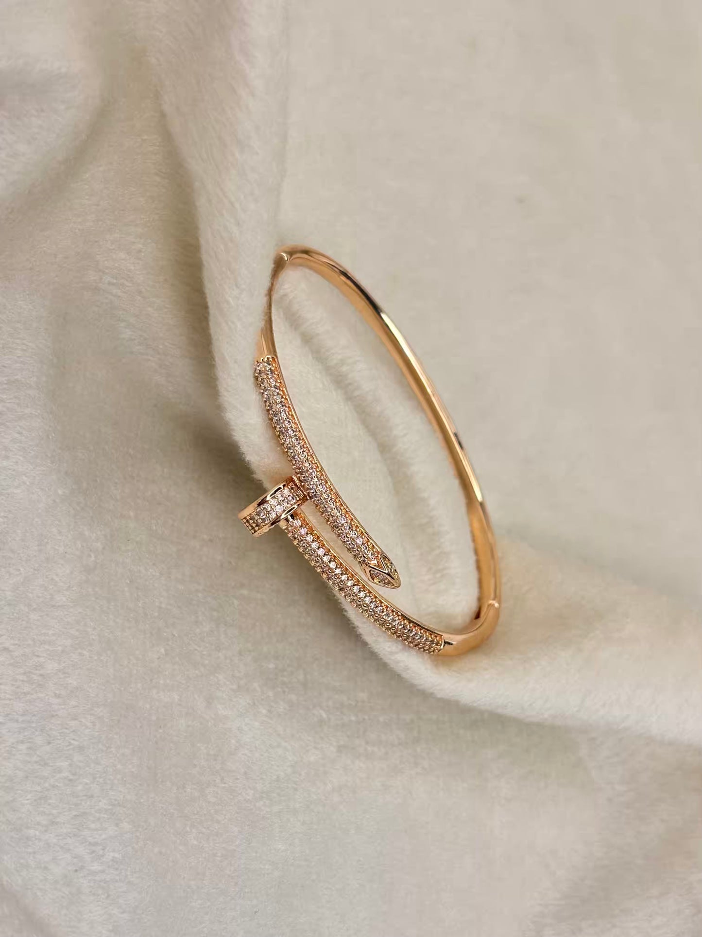 Nail Diamonds Loaded Premium Kada Bracelet Bangle - Rose Gold