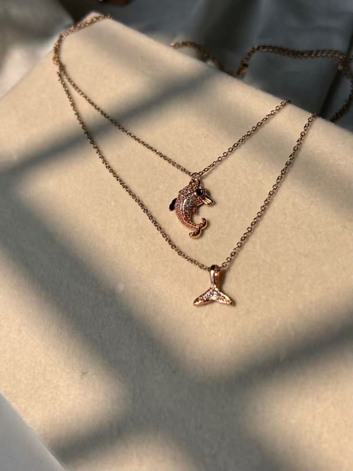 Baby Studded Dolphin Necklace - Rose Gold