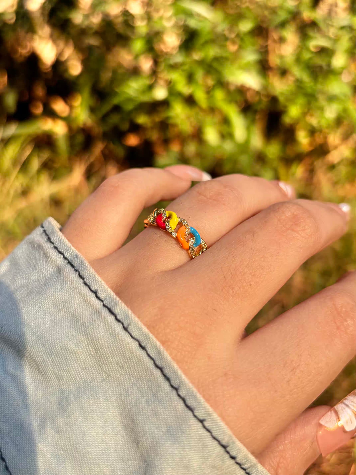 Multicoloured Chain Band Ring - Adjustable