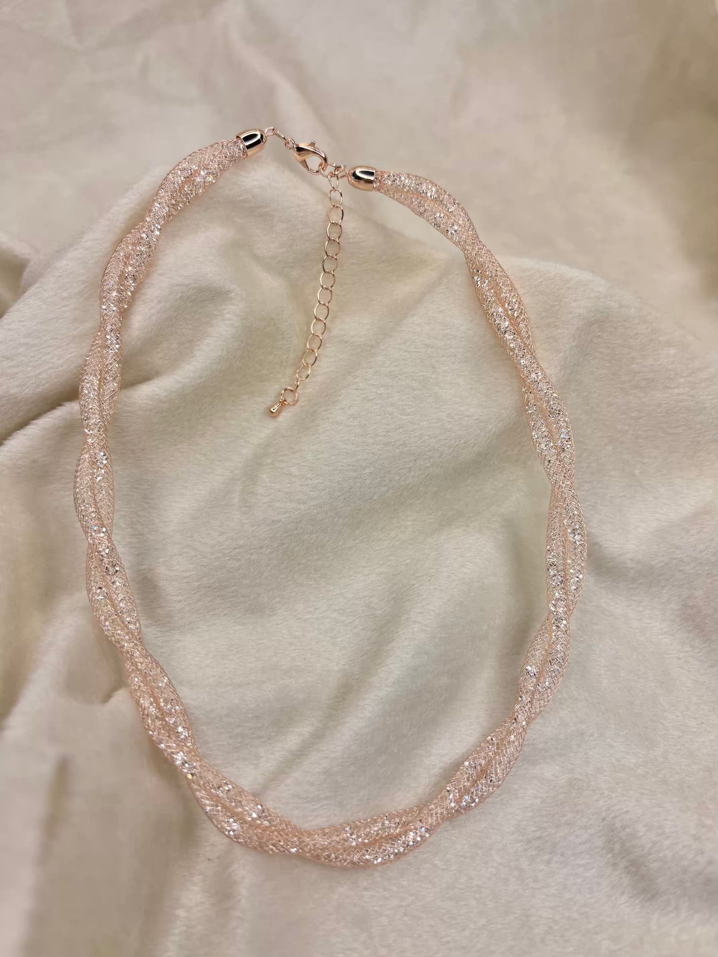 Twisted Thick Loaded Diamonds in Wire Shimmery Premium Necklace( Rose gold )