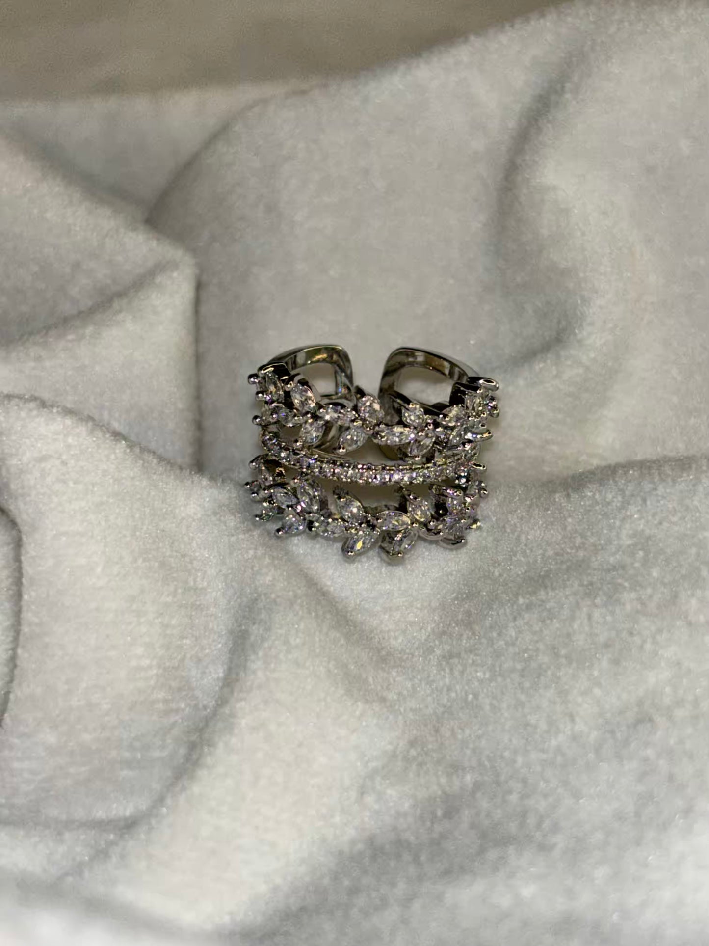 Leaves Band Silver Adjustable Ring