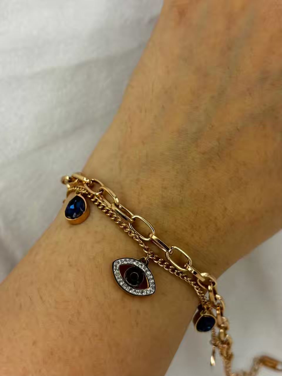 Nazar Battu Blue Evil Eye Rose Gold Bracelet
