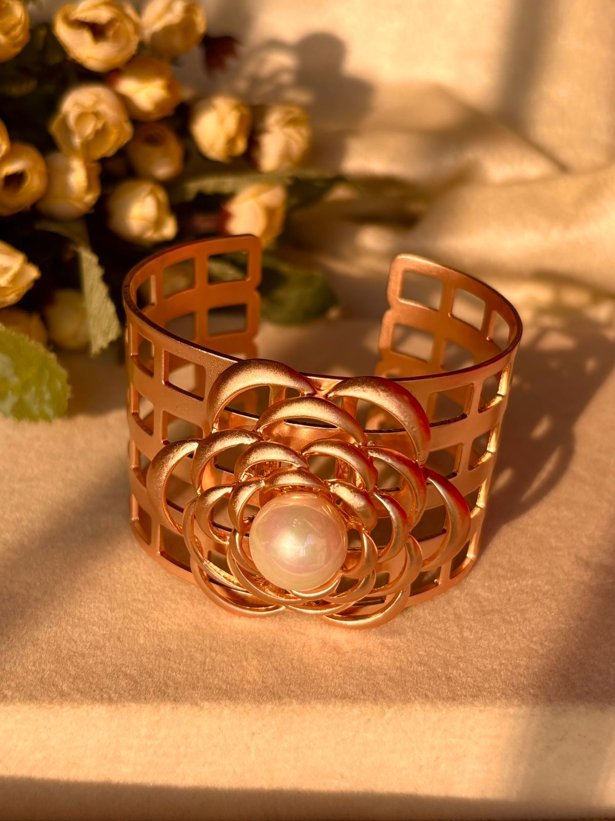 Demeter Rosy Pearl Kada Bracelet Bangle - Rose Gold