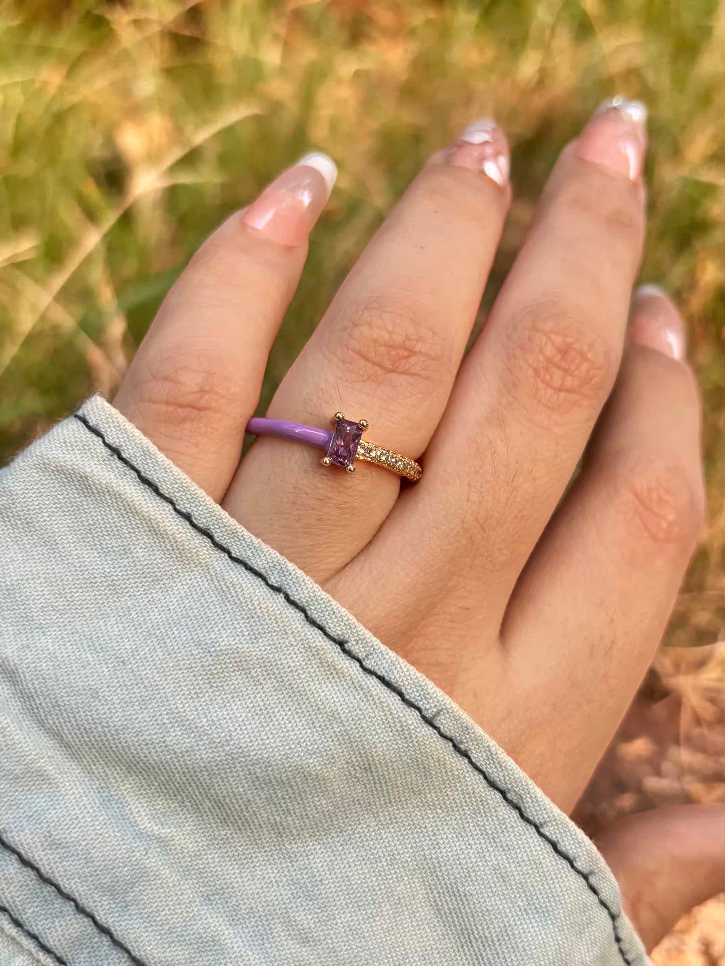 Purple Solitaire Band Ring - Adjustable