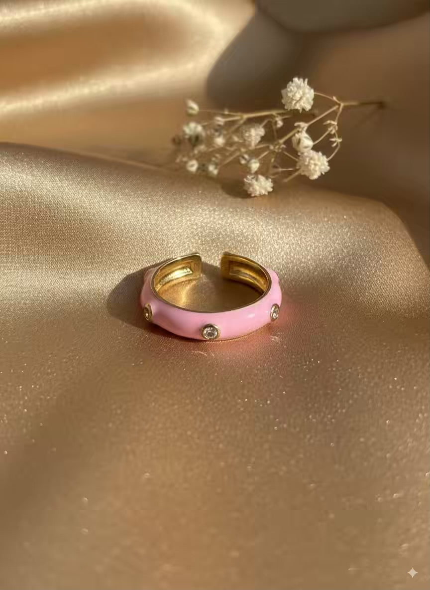 Baby Pink Diamond Gold Plated Premium Ring (Adjustable)
