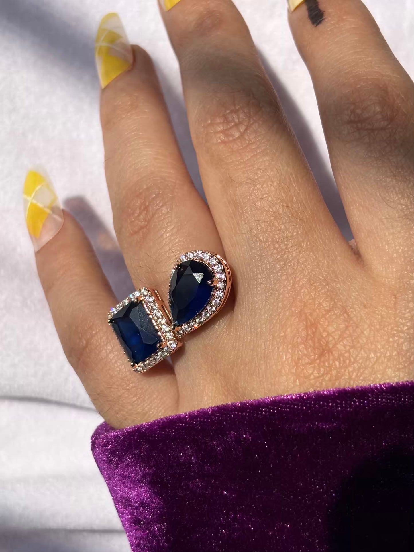 Dual Blue Sapphire Royal Solitaire Ring ( Rose Gold ) - Adjustable