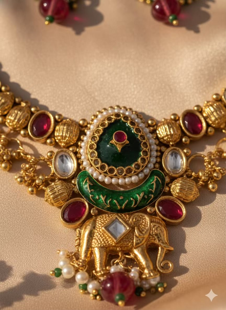 Elephant Heritage Loaded Necklace with Earrings