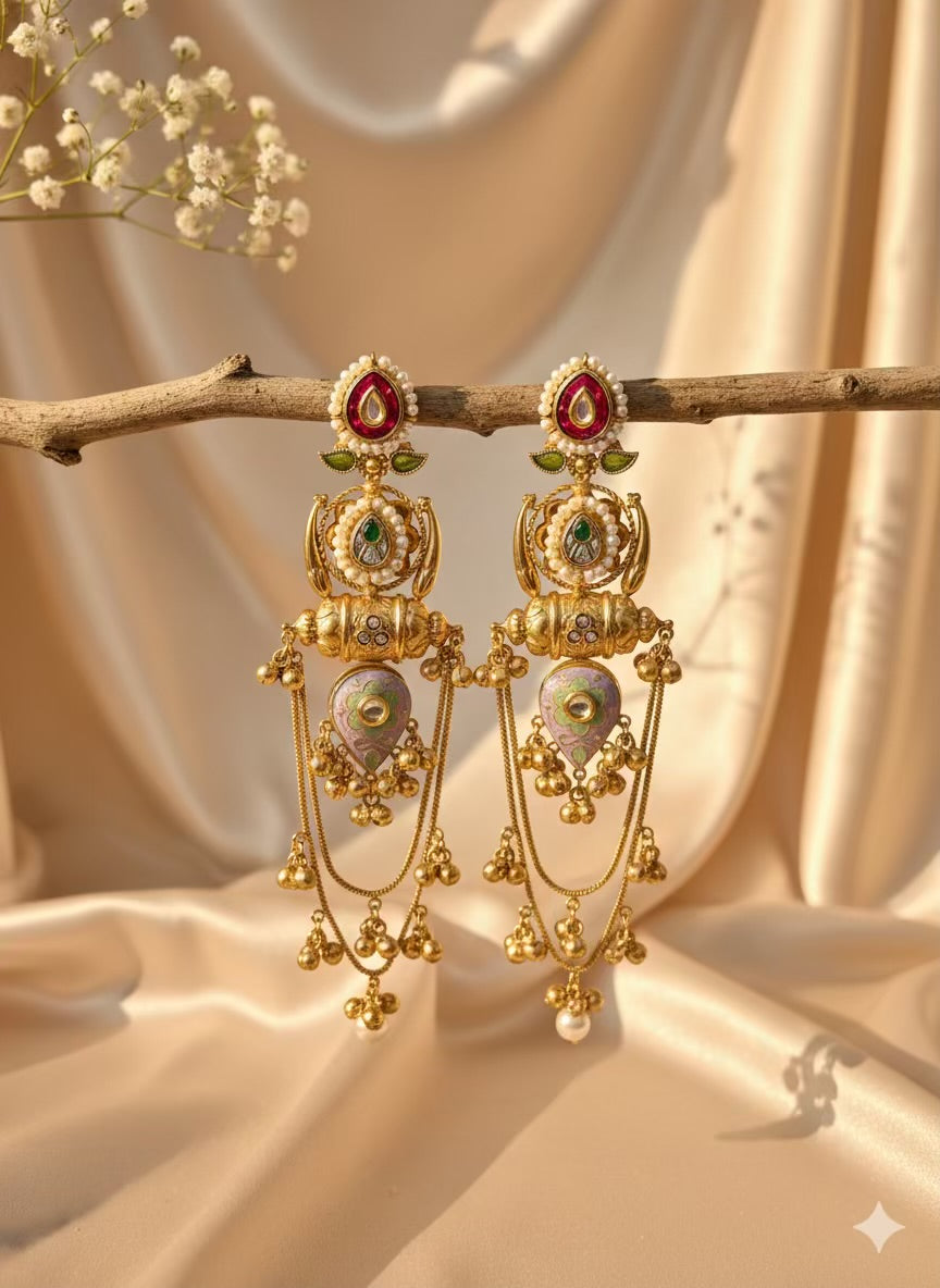 Pashmina Layered Kashmiri Brass of Premium Plated Ghungroo Earrings
