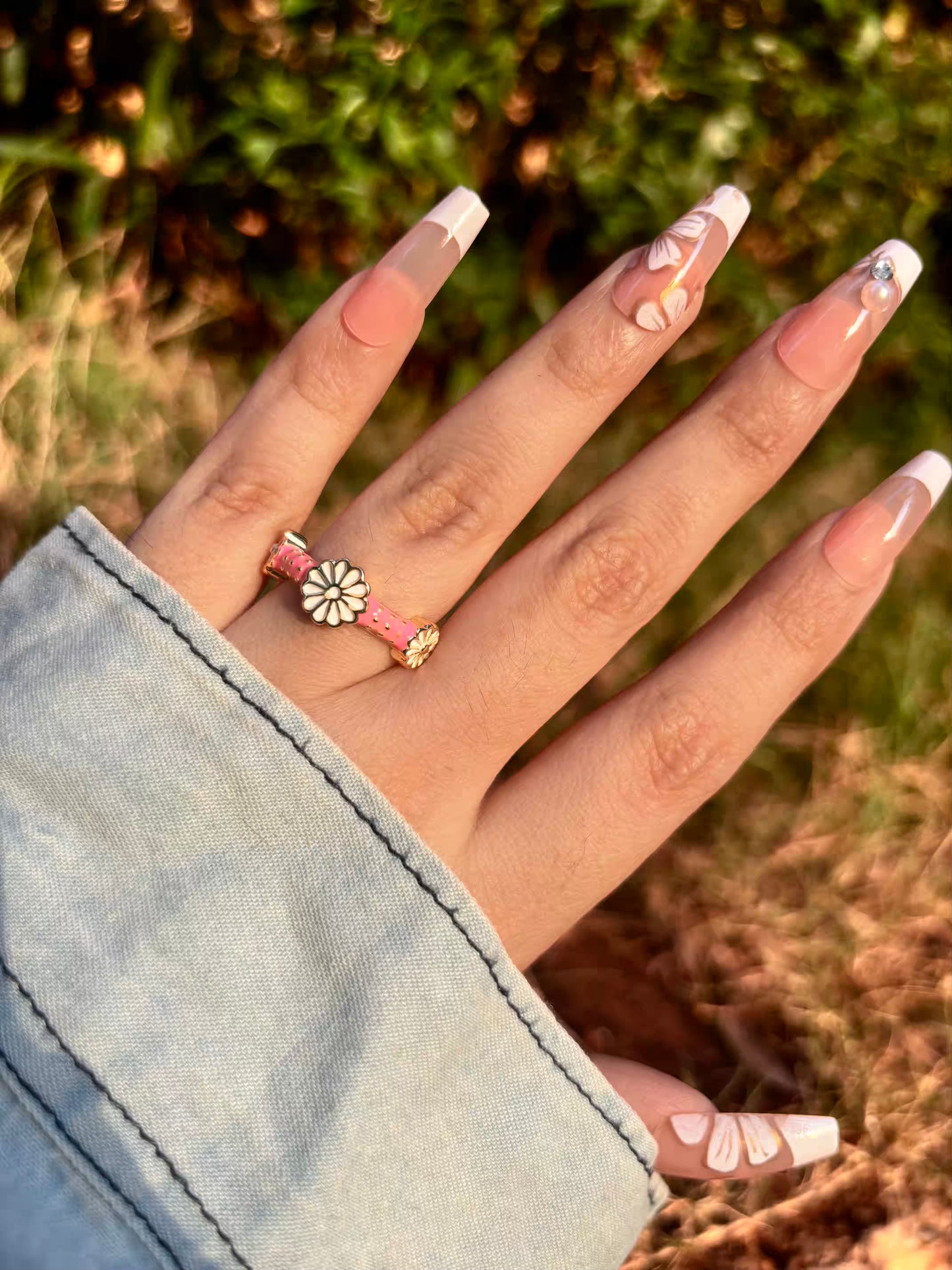 Pink Sunflower Band Ring - Adjustable