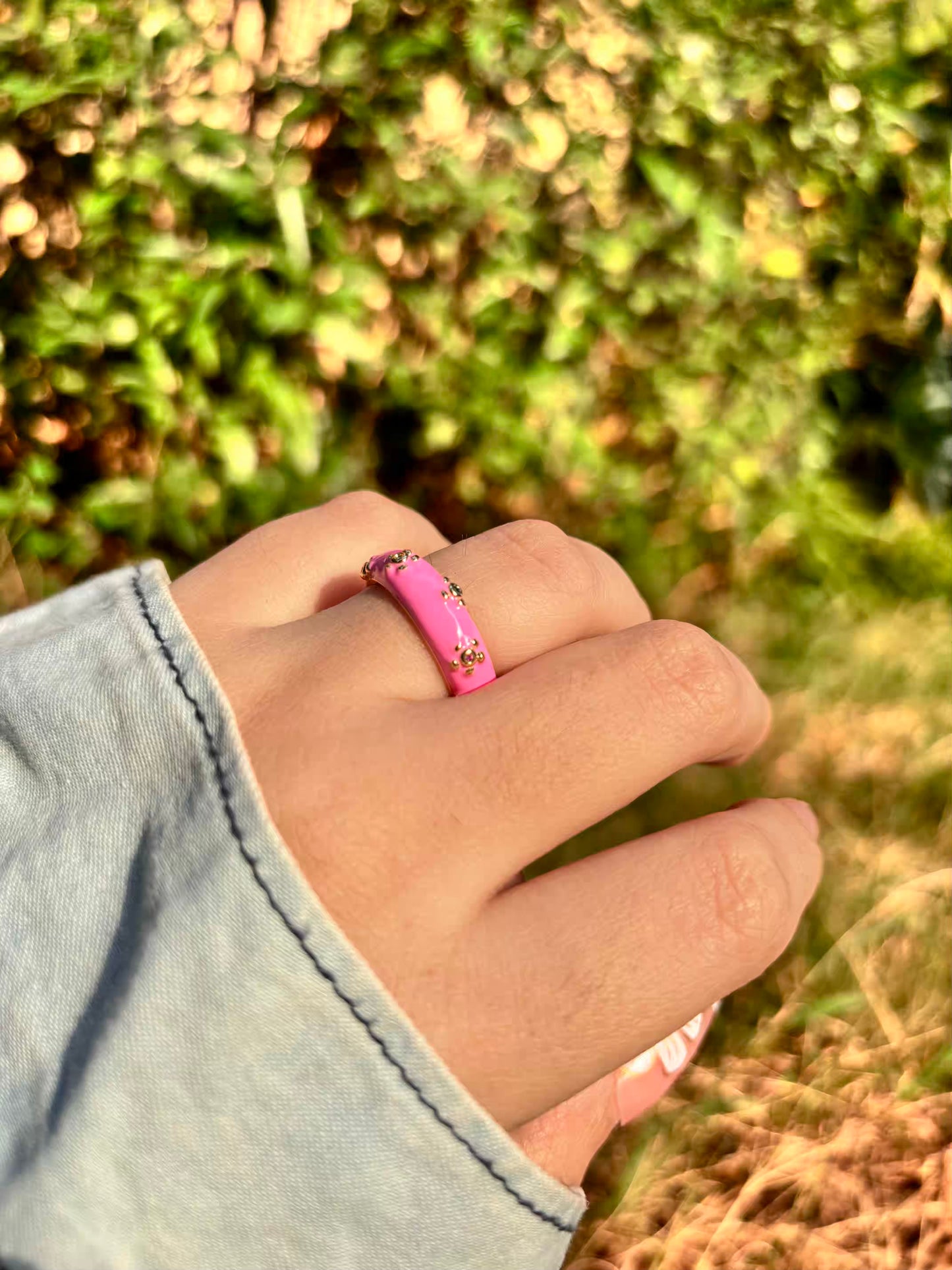 Fuschia Pink Stars Band Ring - Adjustable