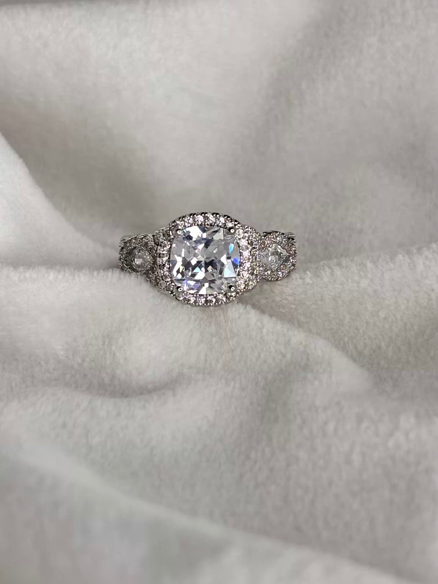 Cushion Solitaire Ring Adjustable Silver