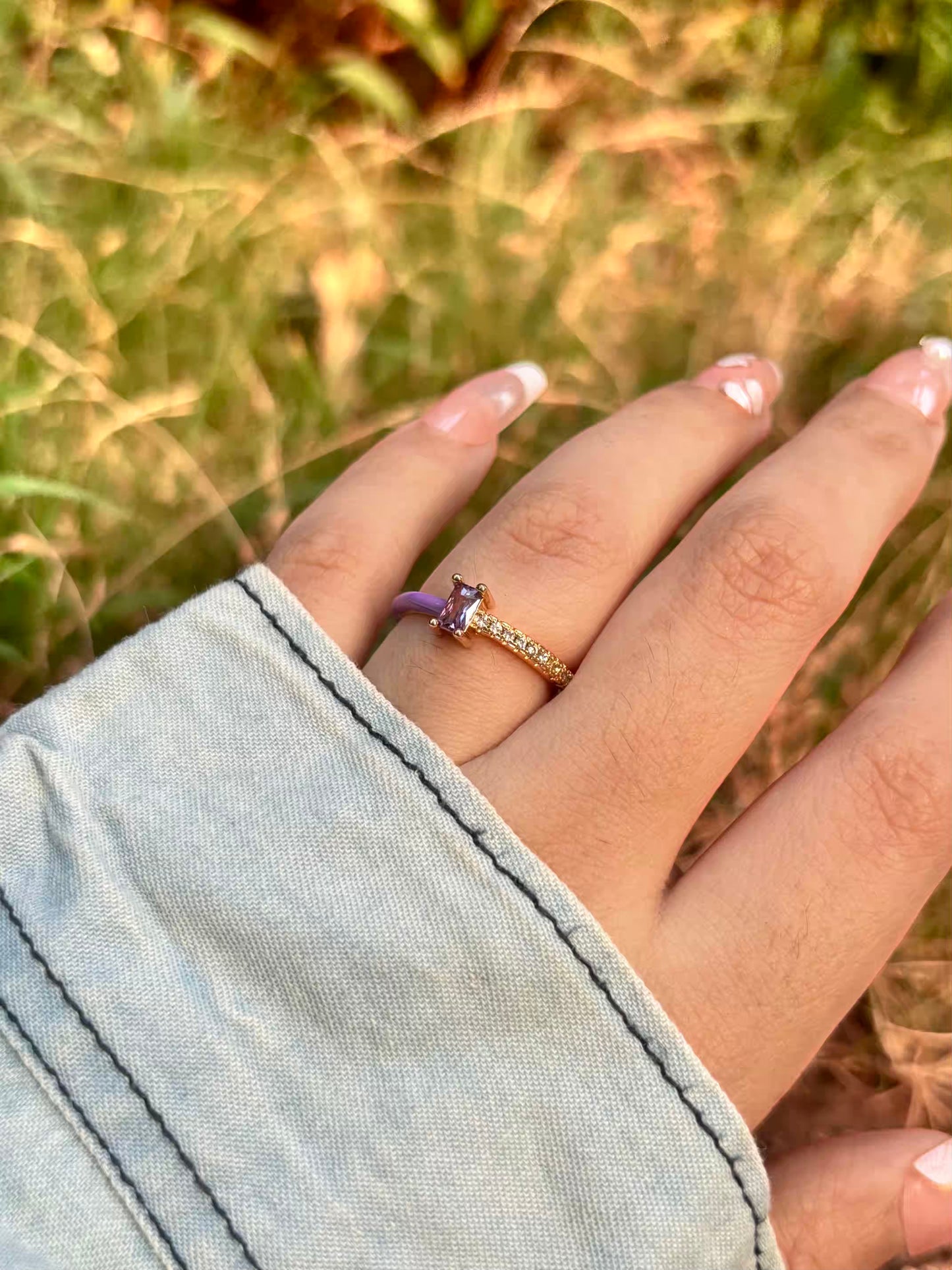 Purple Solitaire Band Ring - Adjustable