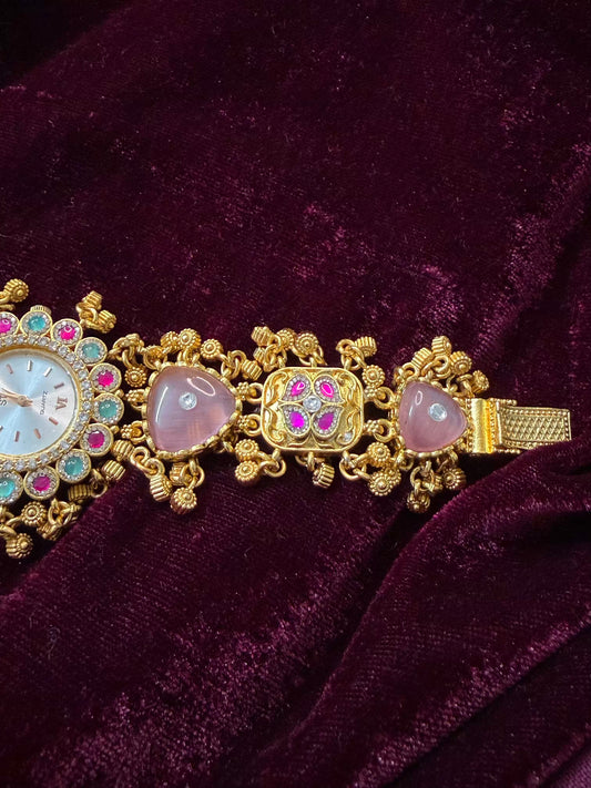 Pink Premium Gold Rajwadi Gold Plated Heritage Maharani Watch