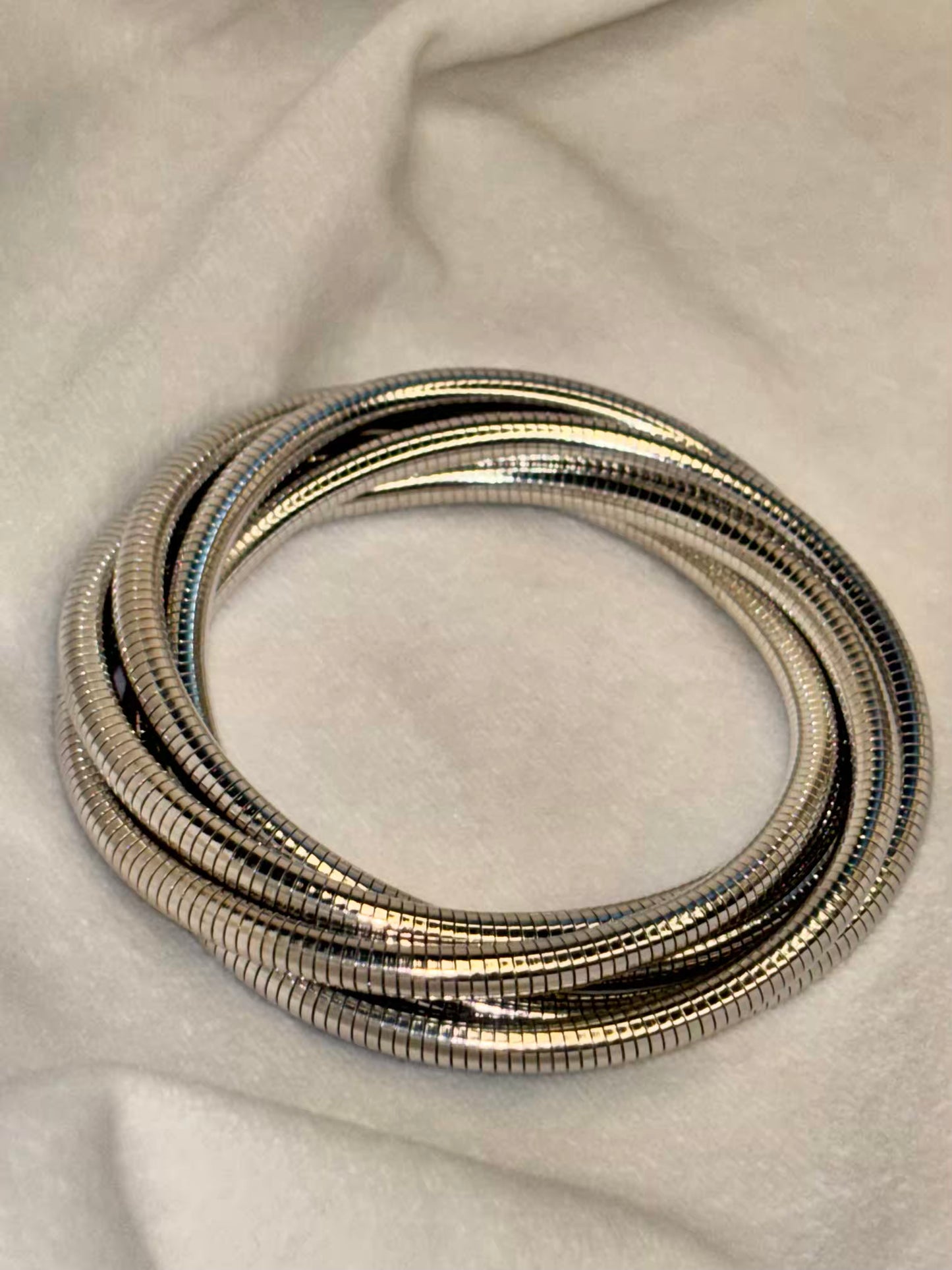 Stretchy Layered Silver Bracelet Cuff