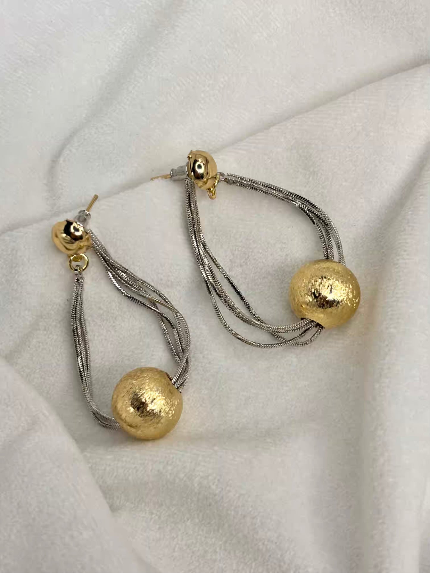Gold Ball Pearls Hanging Earrings Studs - Gold Plated