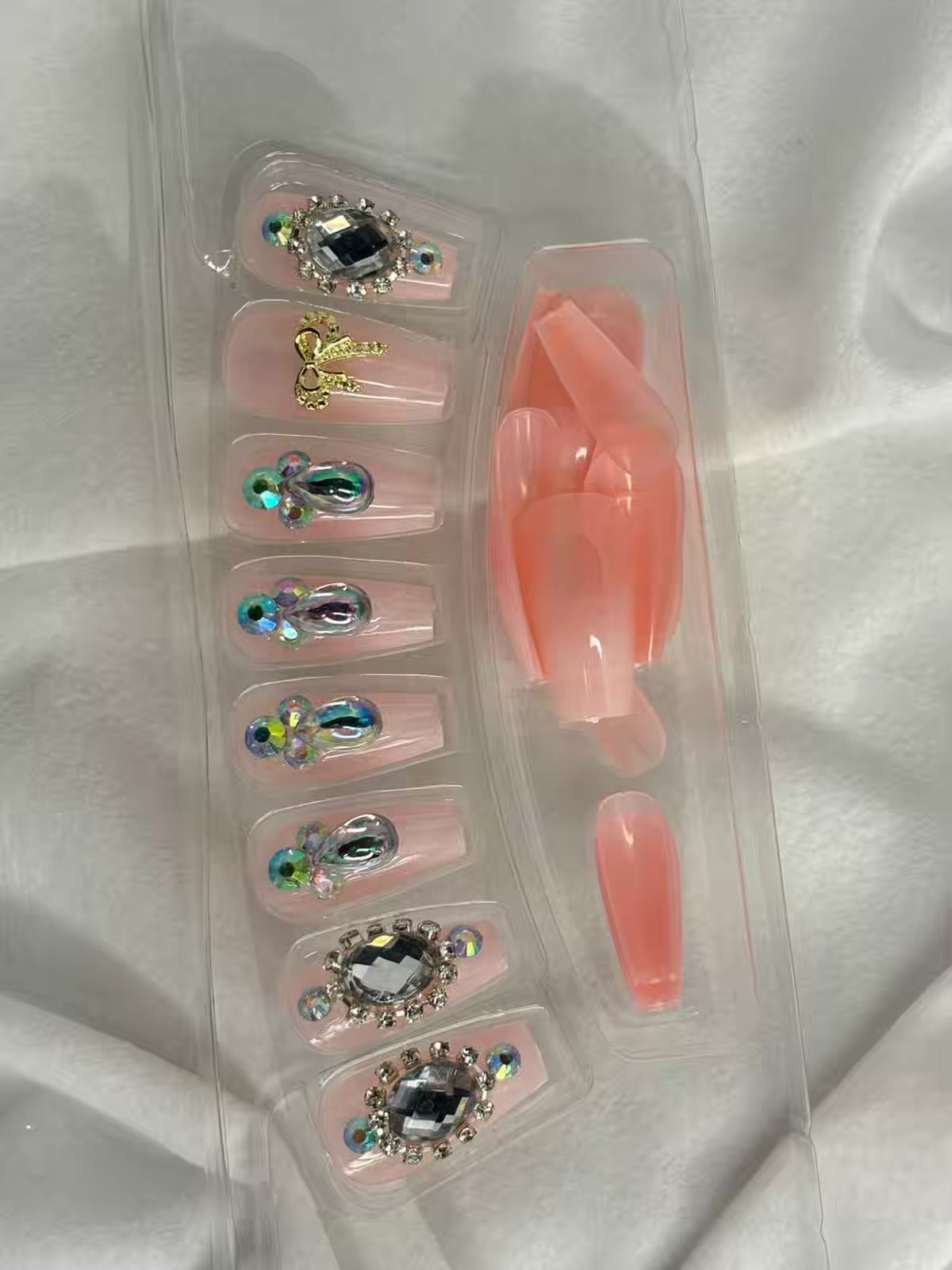 Nude Stone Work Shimmery Fancy Party Bridal Press On Nails ( Set of 24 )