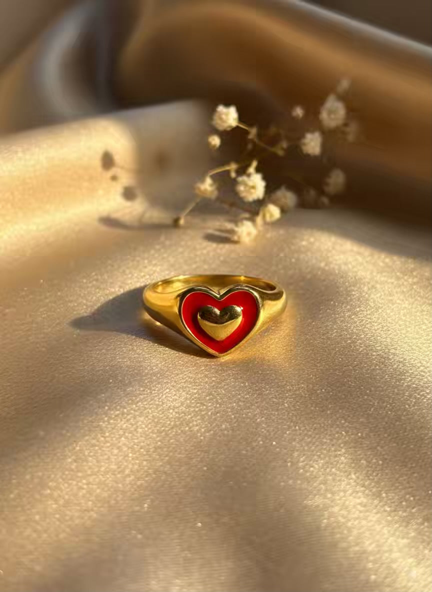 Red Hearts Gold Plated Premium Ring (Adjustable)