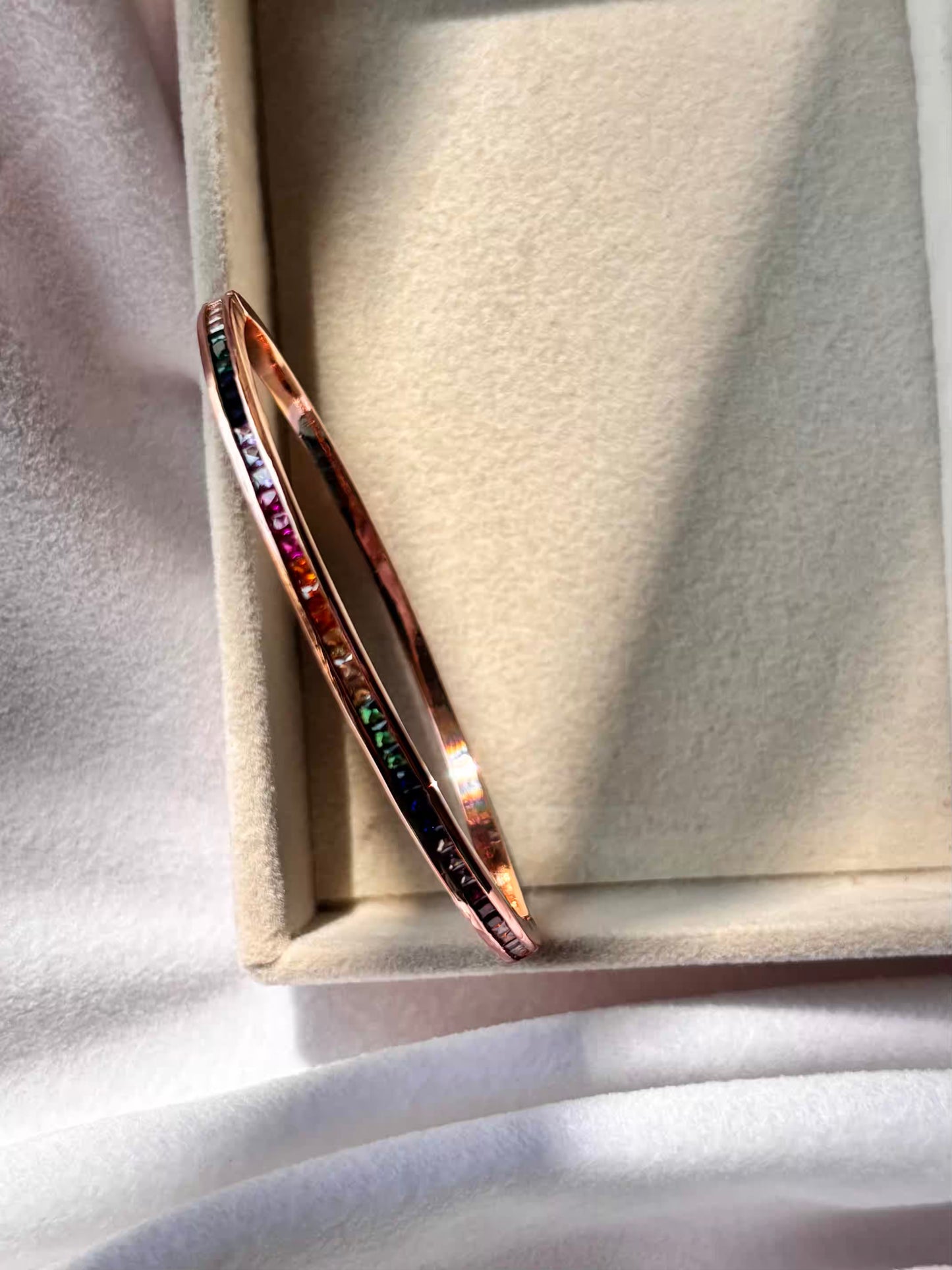 Minimal Rainbow Colourful Kada Bracelet Bangle - Rose Gold