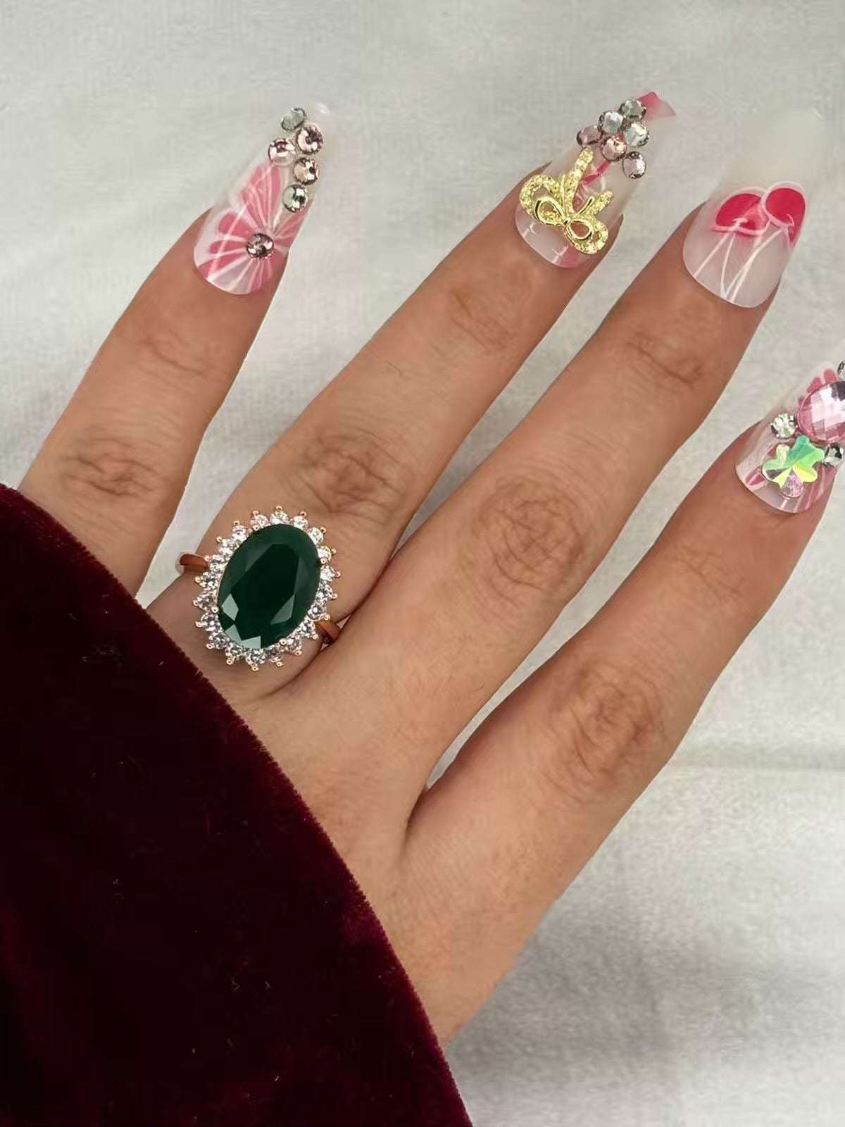 Princess Green Emerald Solitaire Adjustable Ring ( Rose Gold)