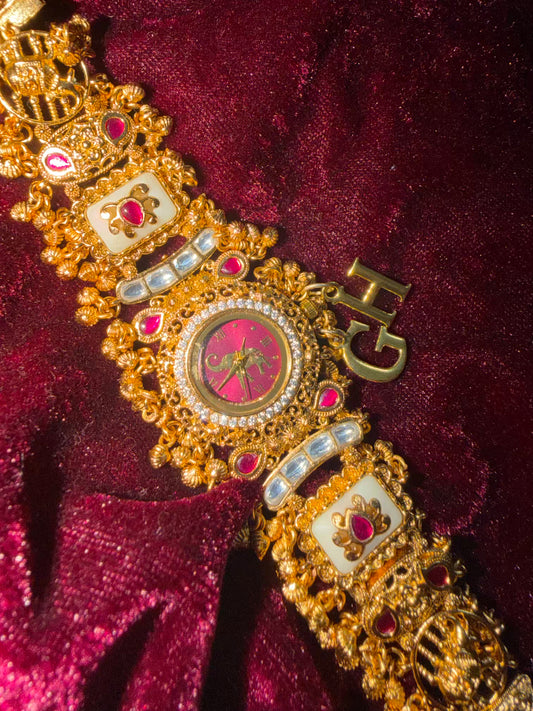 Burgundy Elephant Dial White Maharani Watch Design Heritage Bracelet ( Limited Edition )