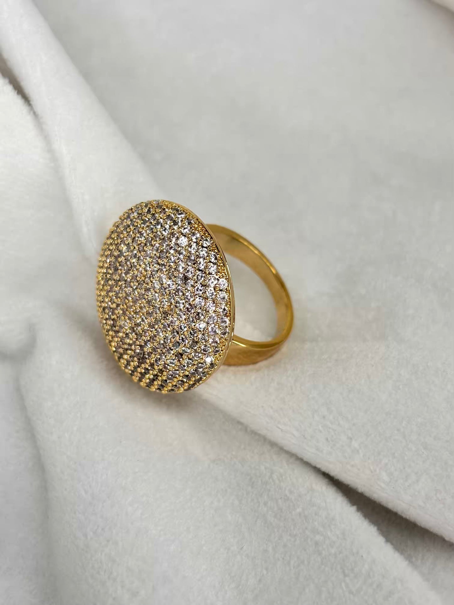Round Loaded Big Diamonds Ring - 18k Gold / Rose Plated Adjustable