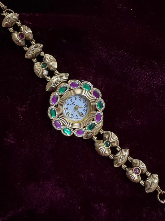 Premium Dial Maharani Kundan Watch Design Heritage Bracelet