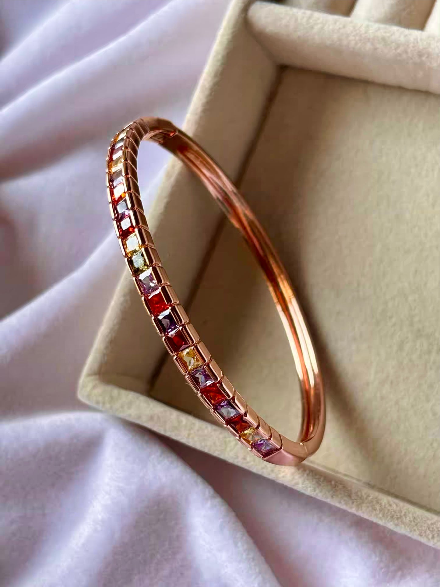 Premium Colourful Studded Style Kada Bracelet Bangle - Rose Gold
