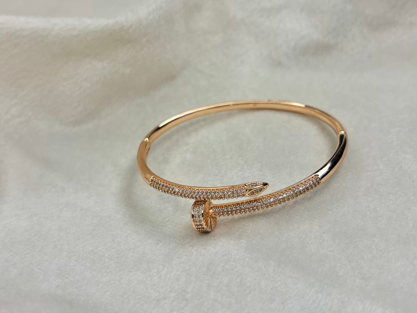 Nail Diamonds Loaded Premium Kada Bracelet Bangle - Rose Gold