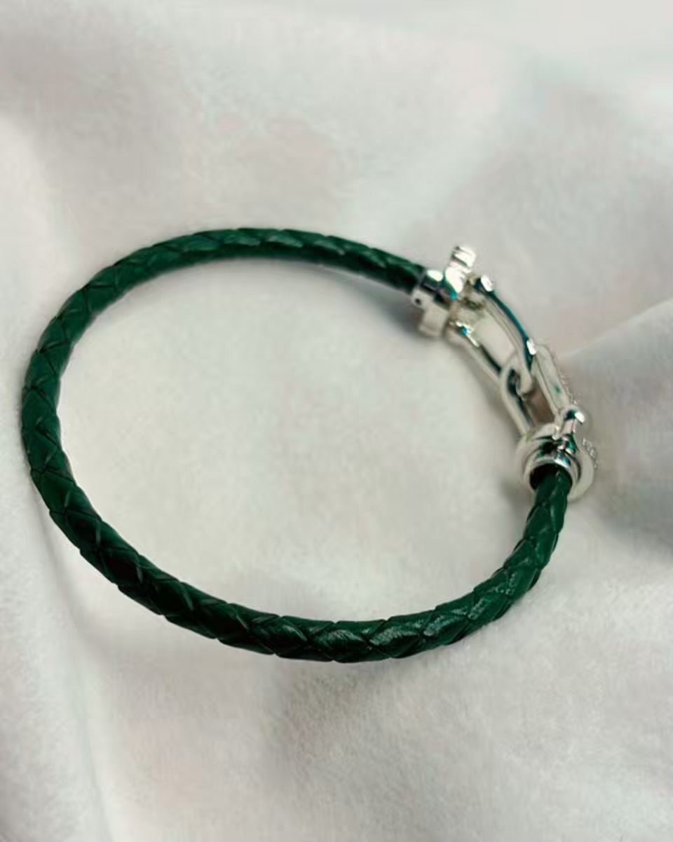 Dark Green Belt Vegan Leather Bracelet
