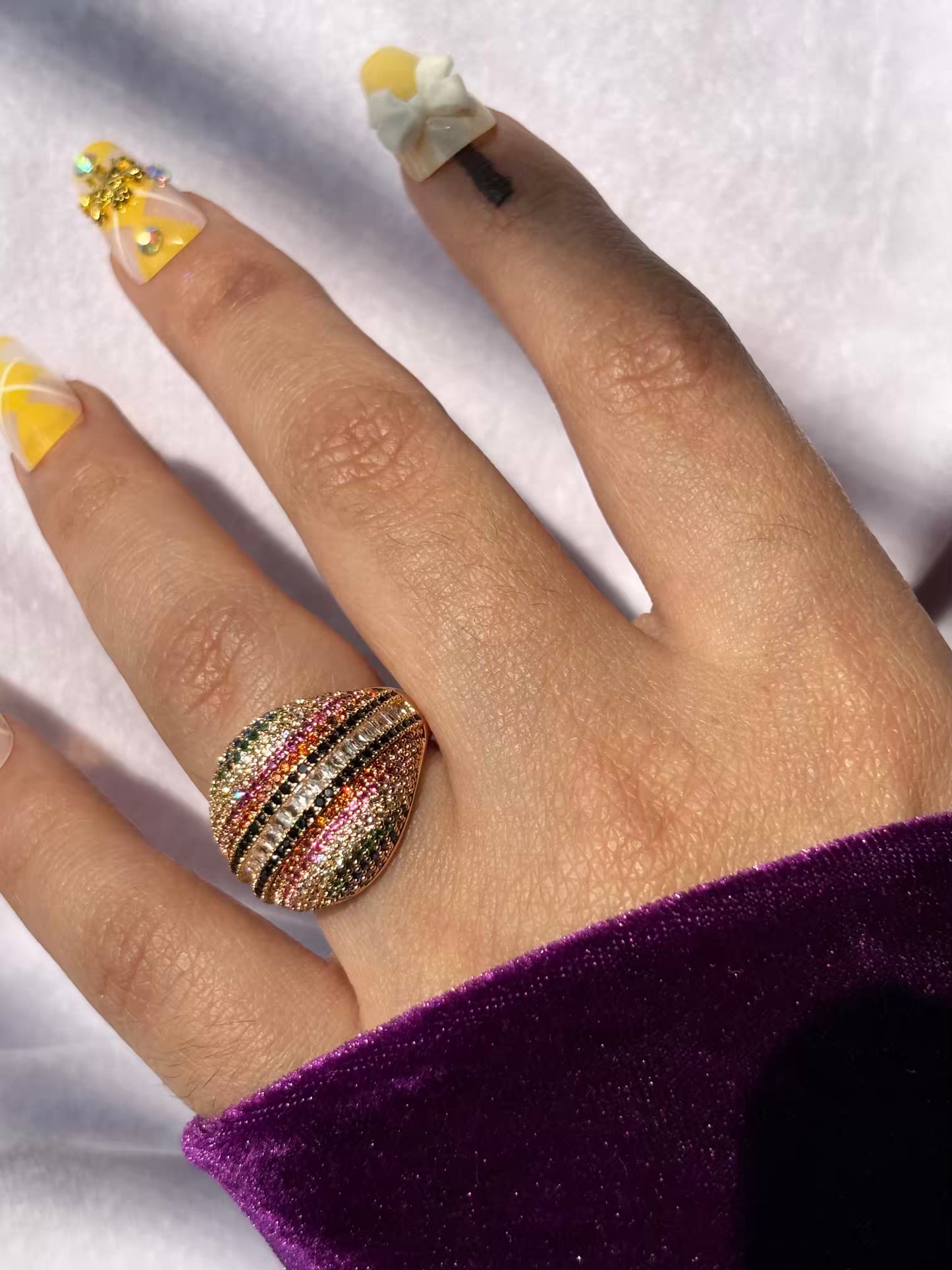 Premium Gold Colourful Loaded Studs Cocktail Style Ring in 18k Gold Size 8 US