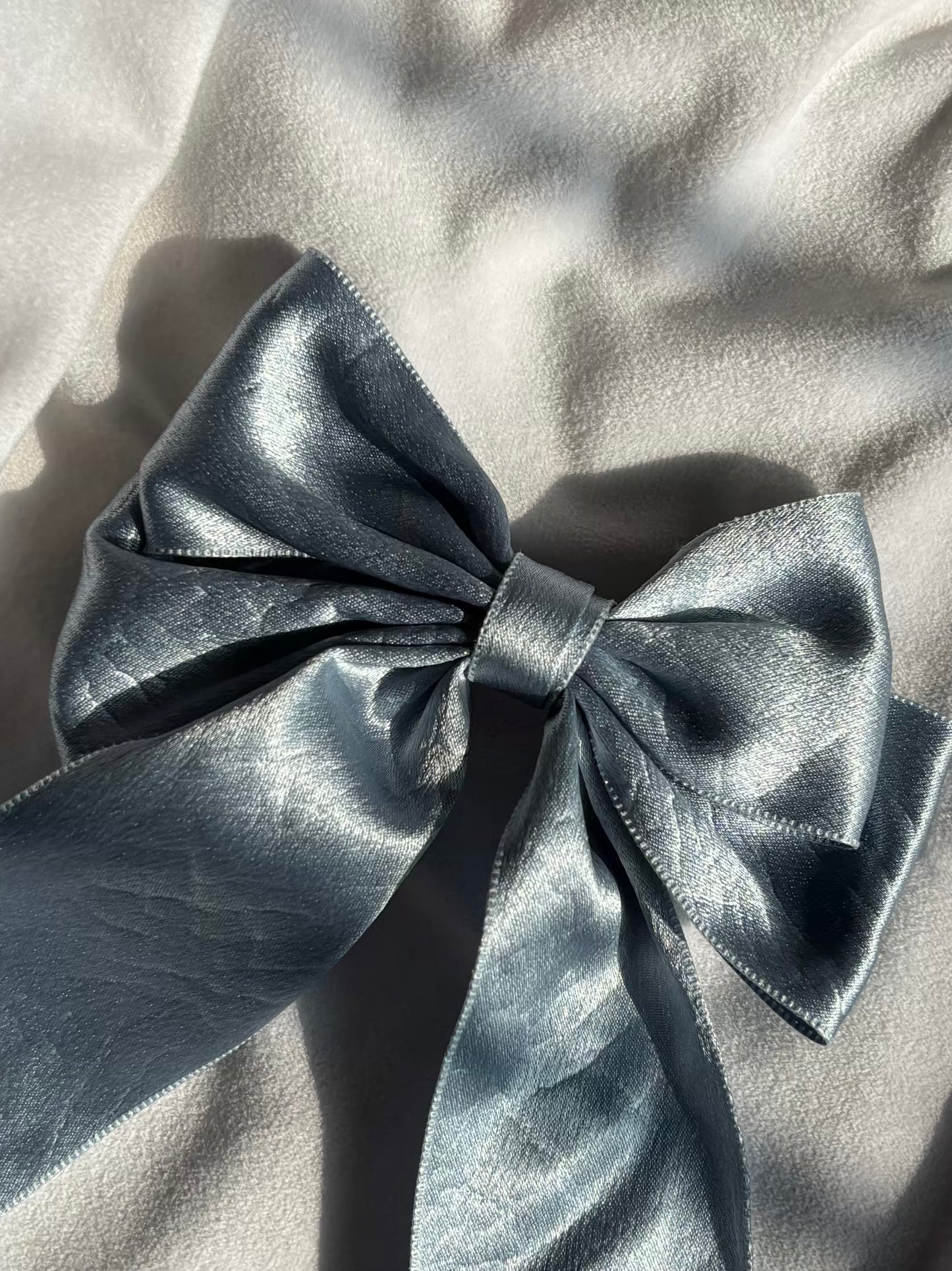 Satin Soft Blue Layered Hair Bow Clip For Women -( Satin Textured )