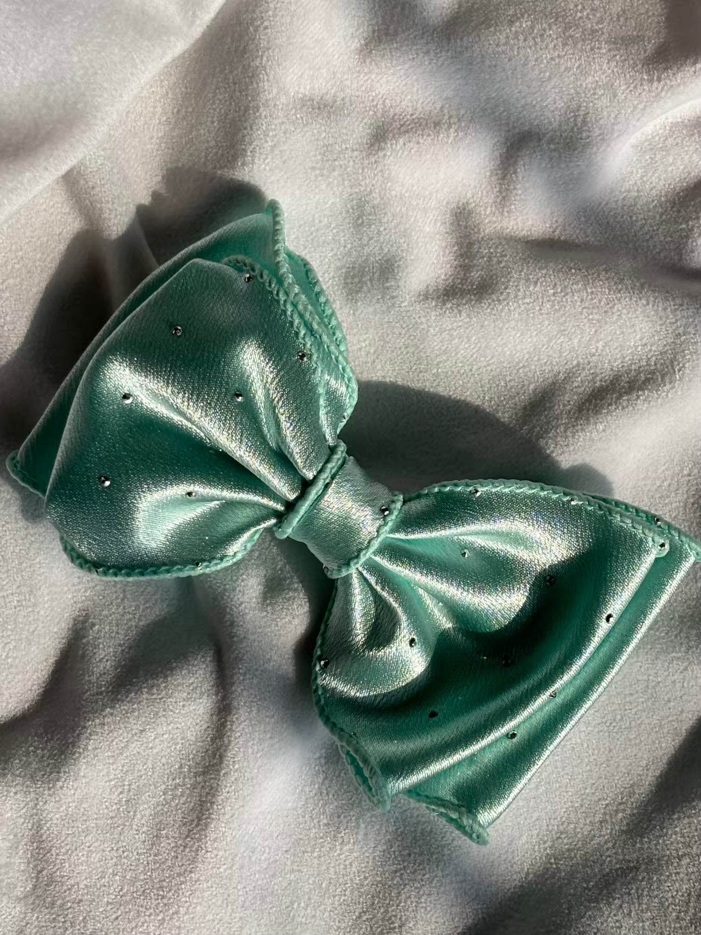 Ocean Green Layered Hair Bow Clip For Women -( Satin Textured )
