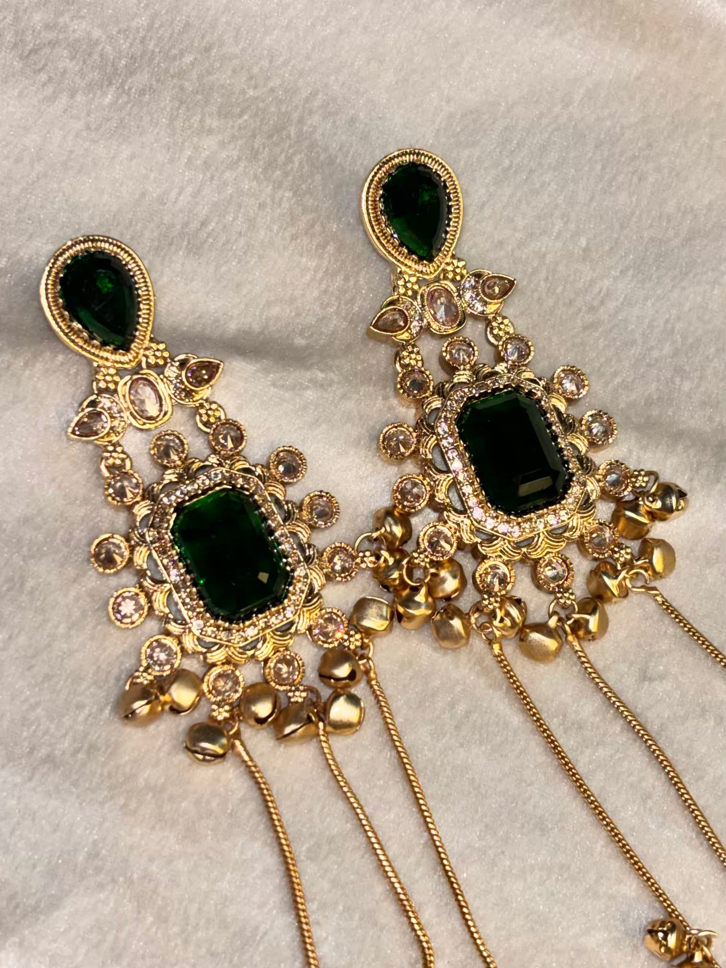 Emerald Green Kashmiri Brass Premium Plated Ghungroo Earrings