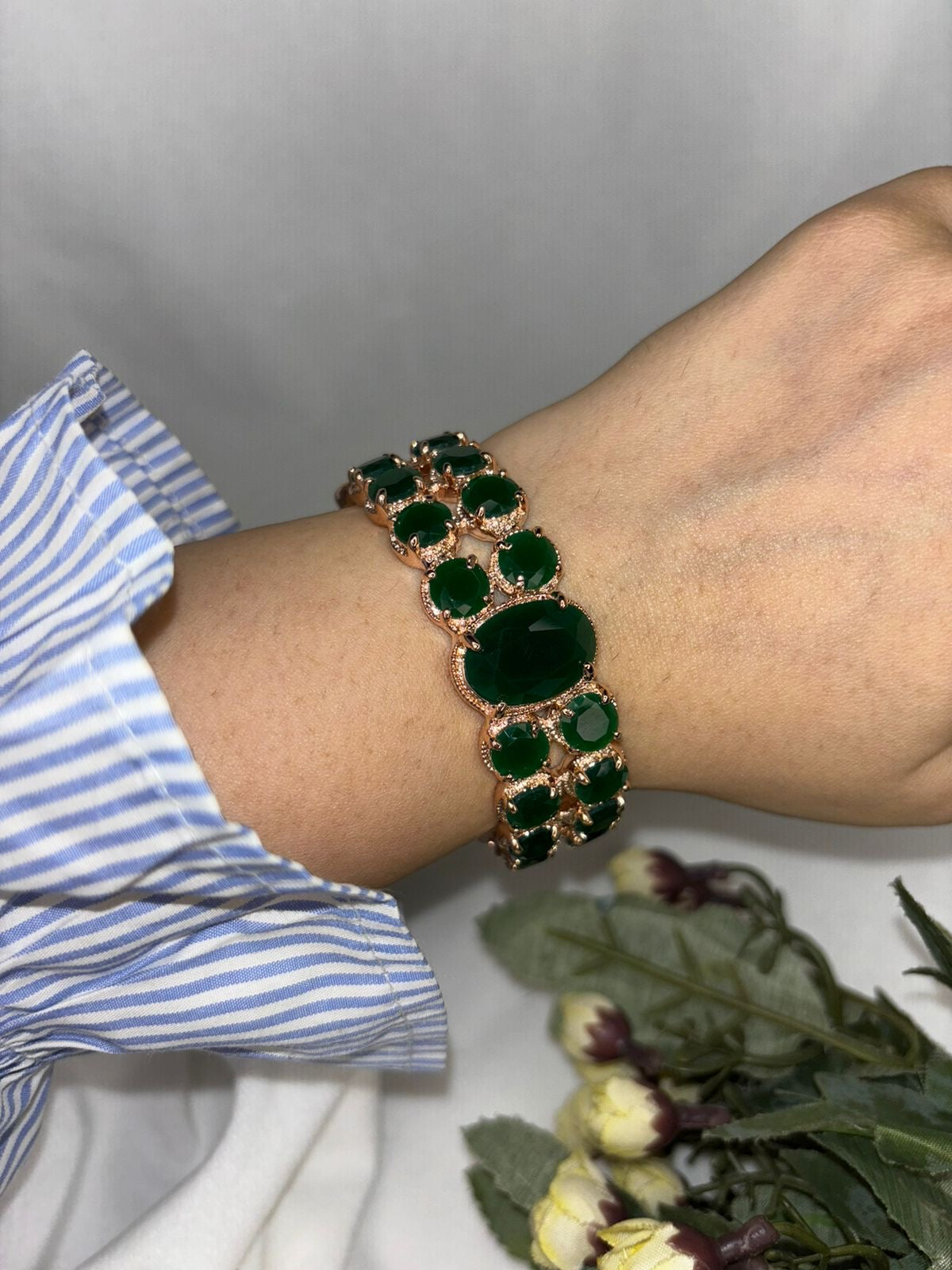 Emerald Green Blue Bracelet with Loaded Diamond (2.8 Size ) Bangle