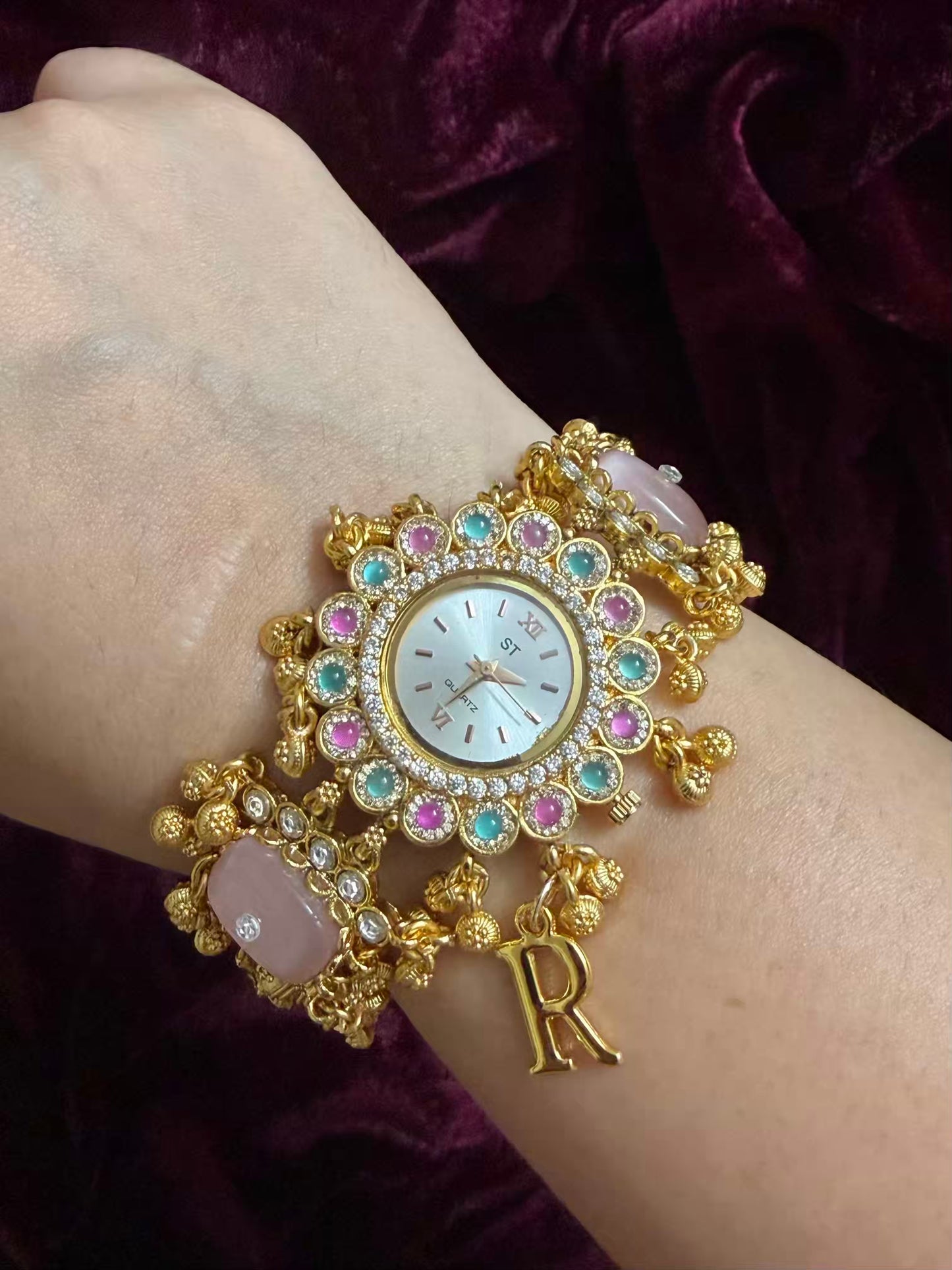 Pink Dial Luxury Watch Rakhi in Premium Swarovski