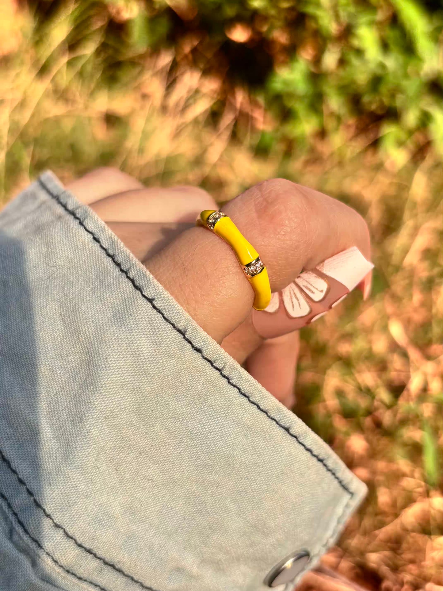 Neon Bamboo Band Ring - Adjustable