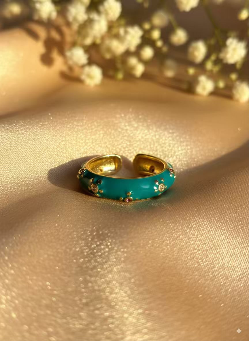 Green Chunky Gold Plated Premium Ring (Adjustable)