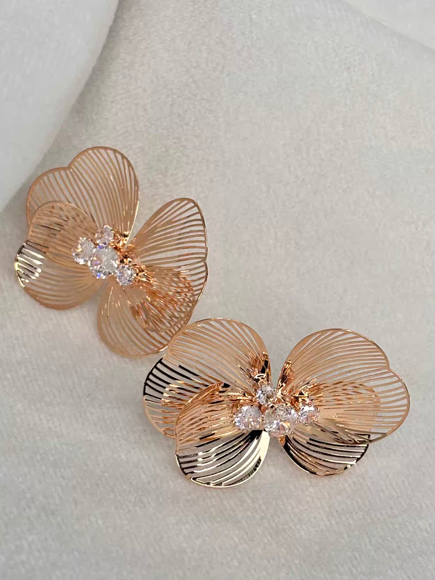 Butterfly Bee Earrings Studs - Rose Plated