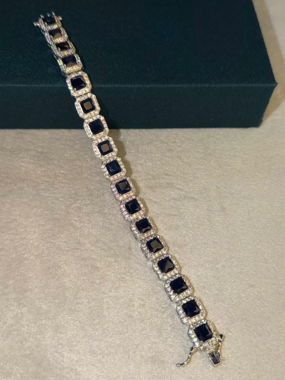 Navy Blue Square Shape Stones Silver Plated Tennis Bracelet