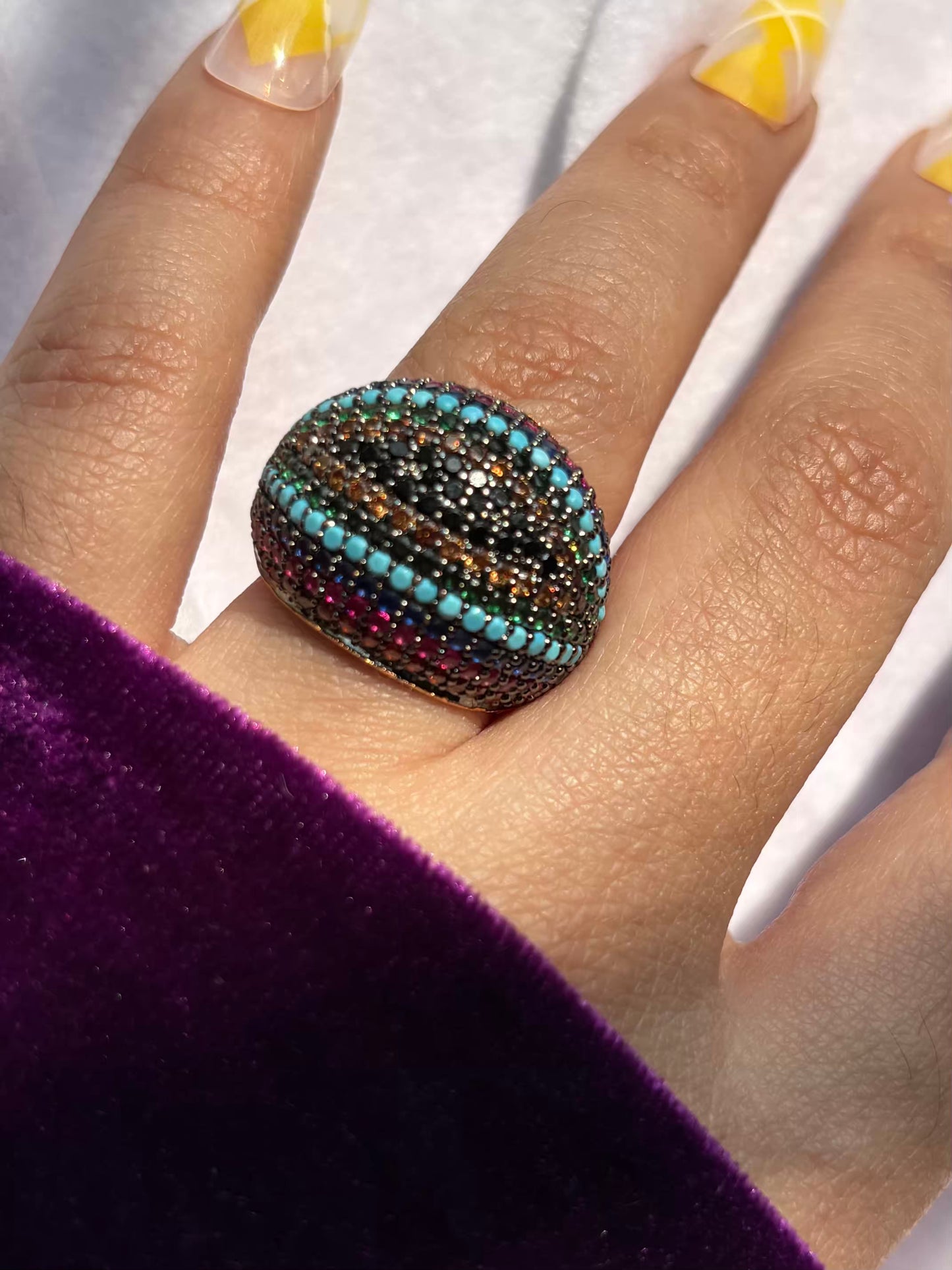 Premium Colourful Loaded Studs Cocktail Style Ring in Size 8 US - 18 k Gold