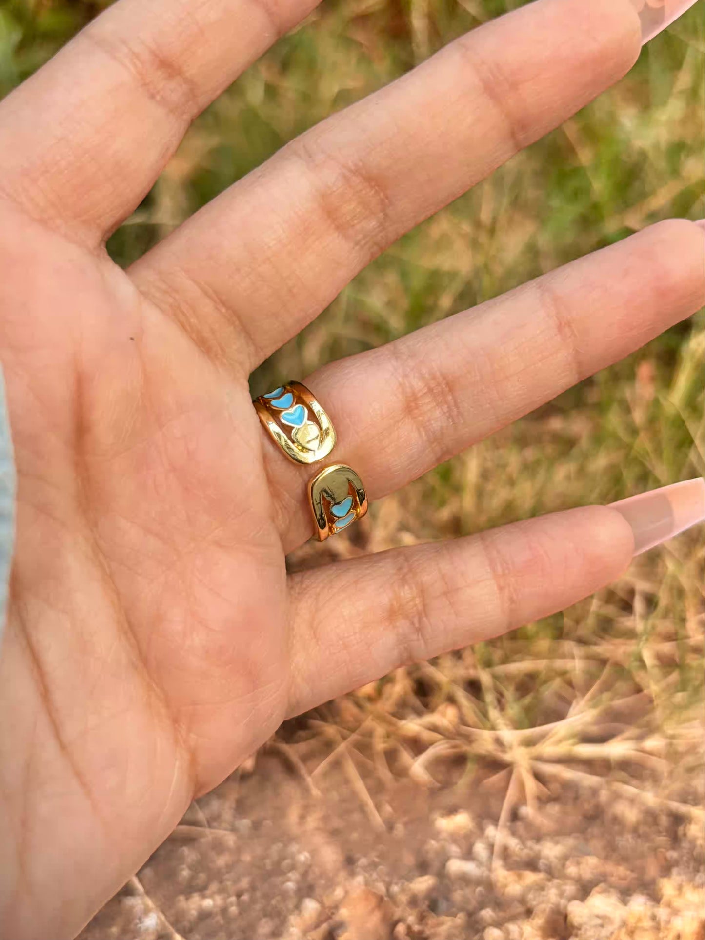 Sky Blue Hearts Band Ring - Adjustable
