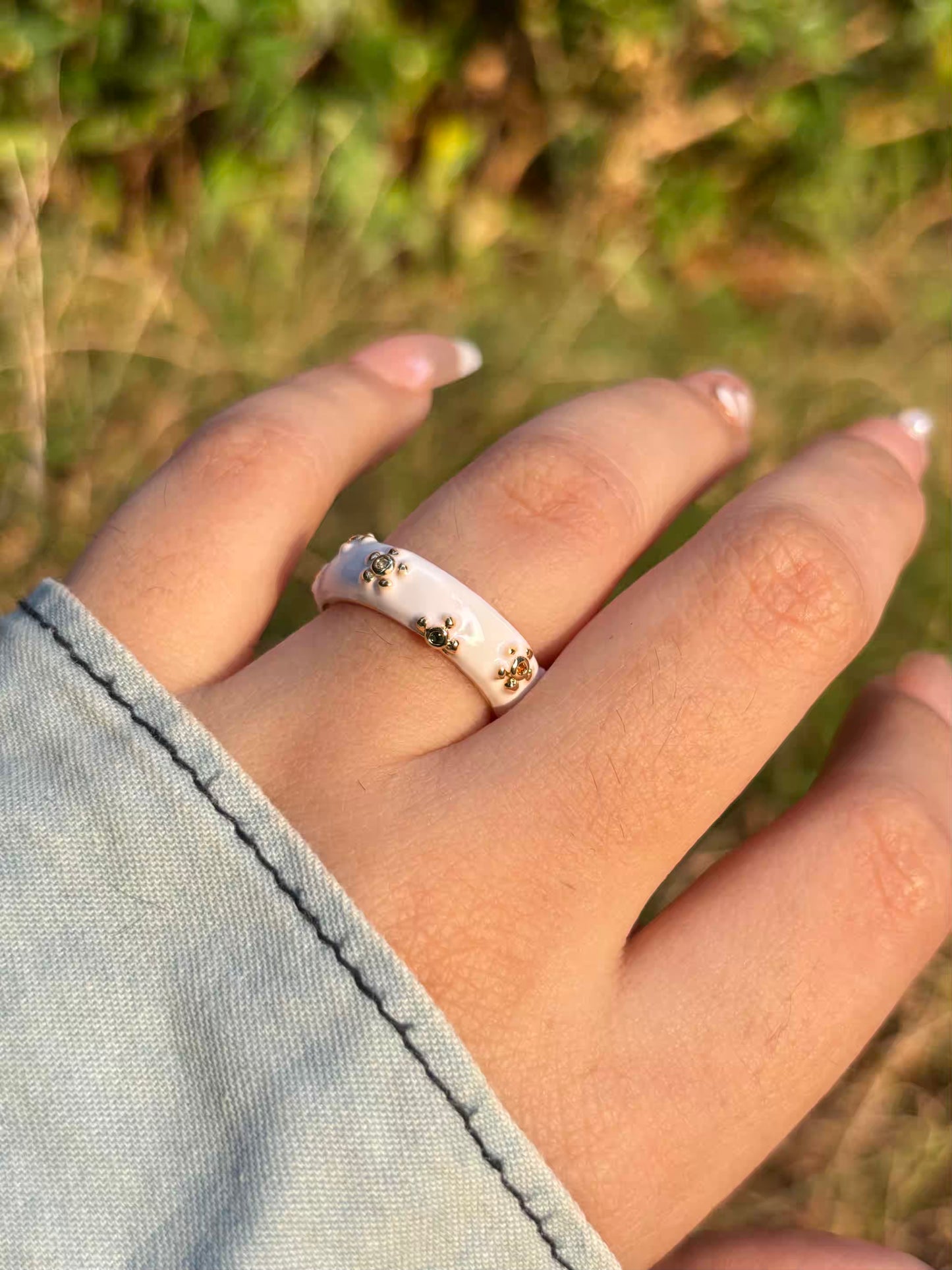 White Stars Thick Band Ring - Adjustable