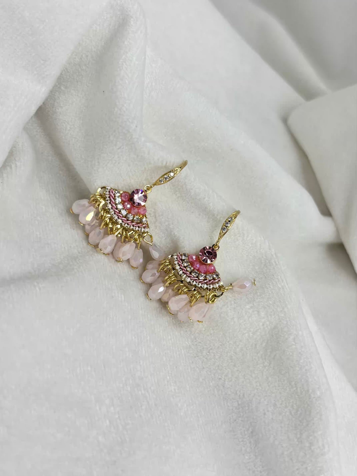 Pink Dangle Earrings Studs - Gold Plated