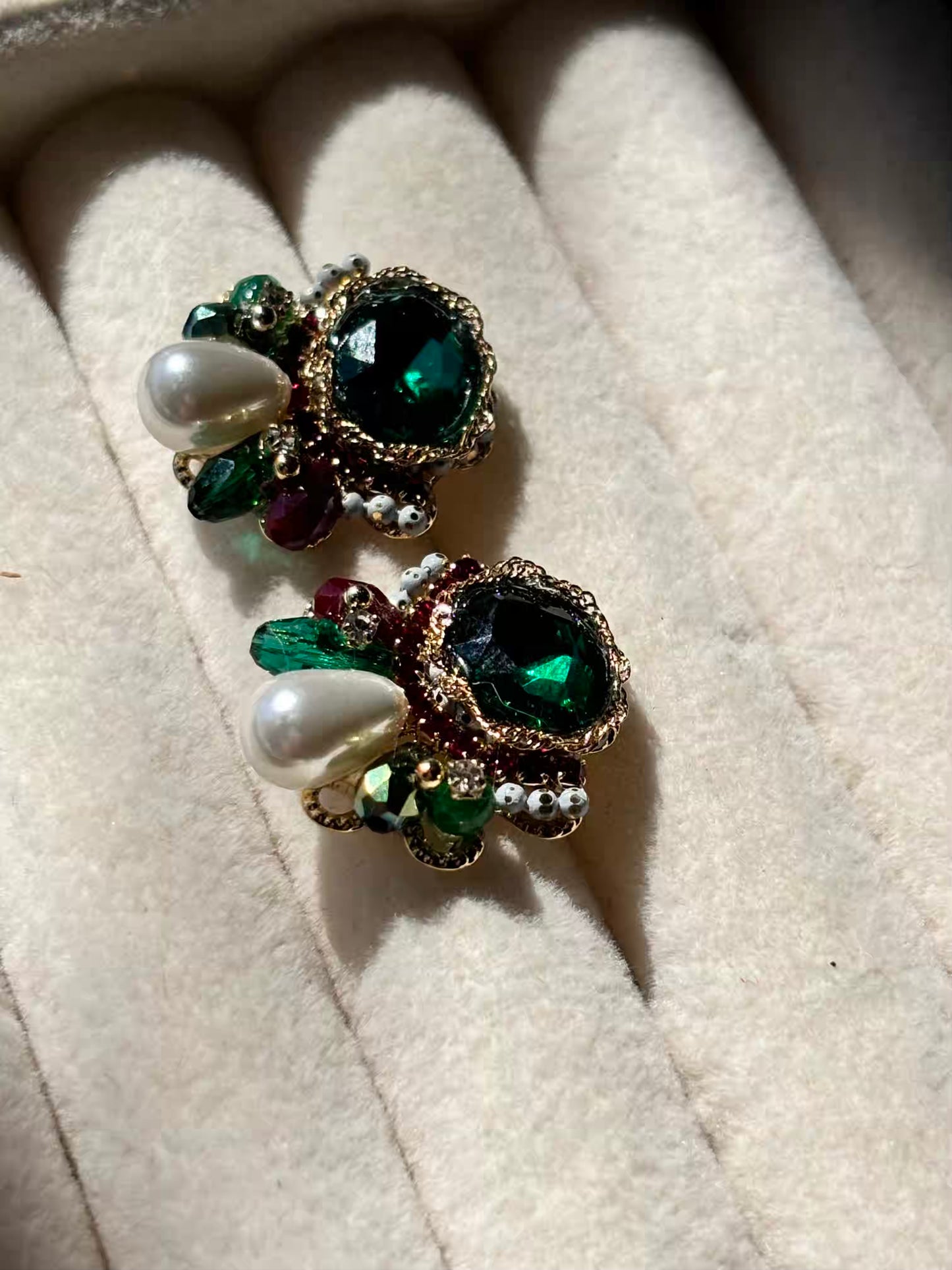 Emerald Studded Style Earrings - Gold Plated