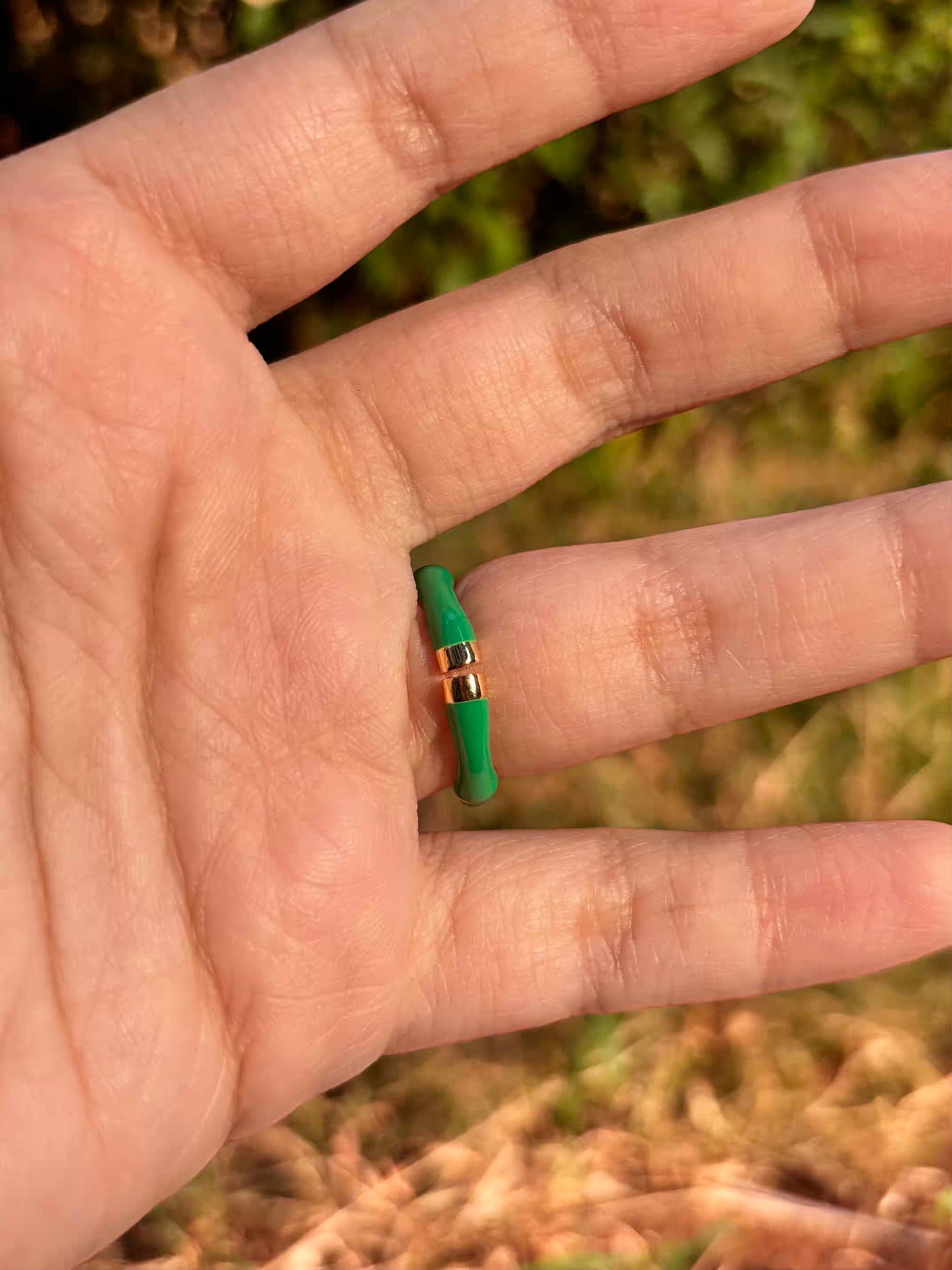 Green Bamboo Band Ring - Adjustable