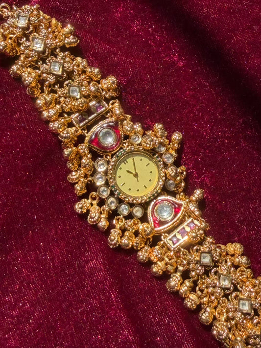 Loaded Ghungroos Red Gold Rajwadi Gold Plated Heritage Maharani Watch