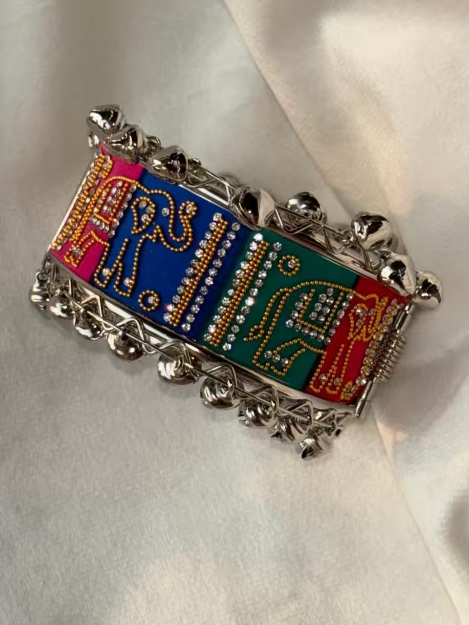 Elephant Style Designer Ghungroo Colourful Bracelet ( Silver )