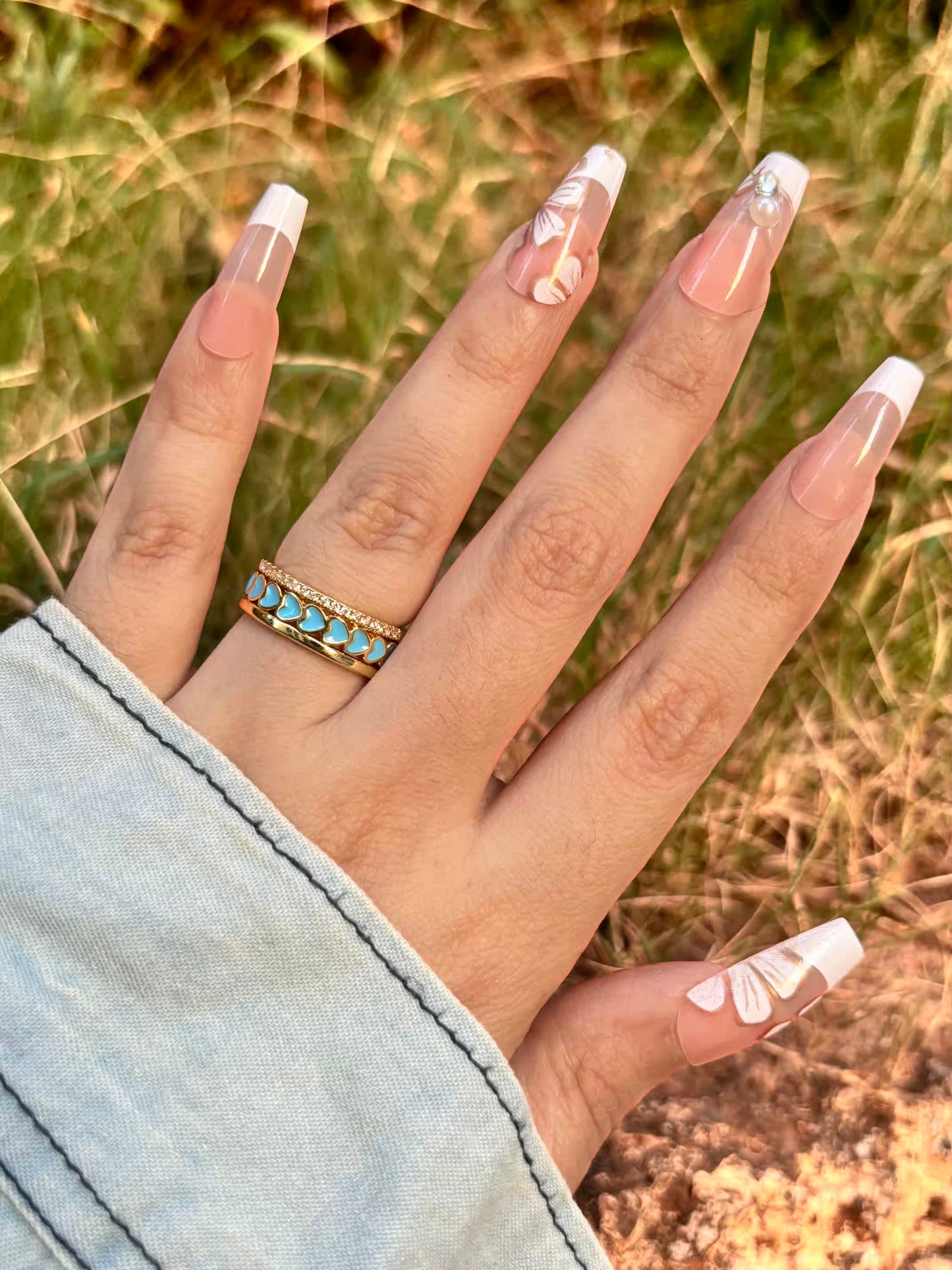Sky Blue Hearts Band Ring - Adjustable